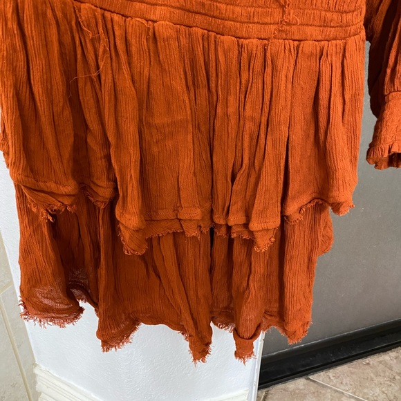 Free People burnt orange boho long sleeve drop waist size M - Picture 4 of 7